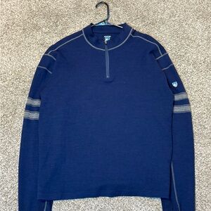 KÜHL TEAM 1/4 ZIP in Men's Long Sleeve Navy Blue Sweater Size L Merino Wool VNTG